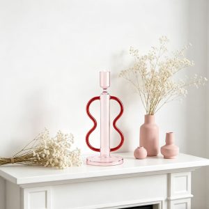 Pink Stem Glass Candle Holder