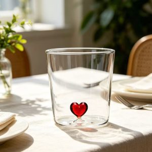 3D Red Heart Glass Tumbler