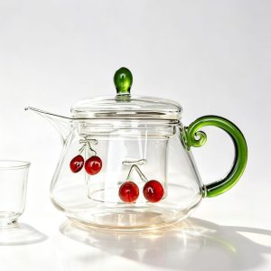 3D Cherry Decor Glass Teapot